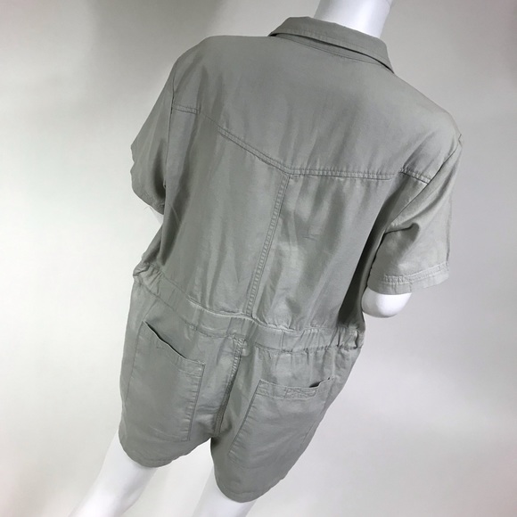 Short Sleeve Utility Coverall Romper Front Zip - Picture 6 of 8